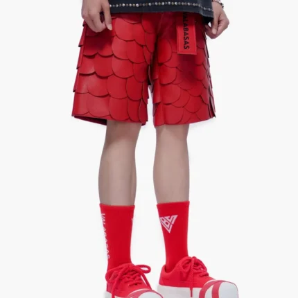 Dragon Scales Leather Shorts Red