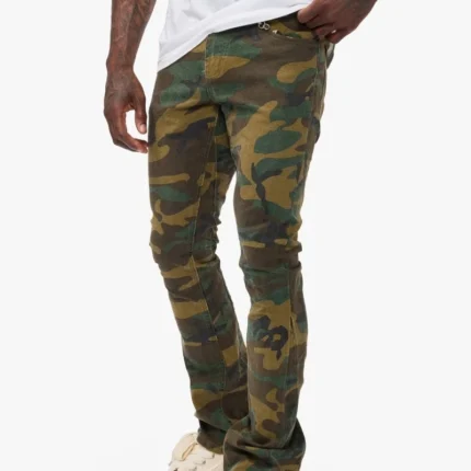 Hazard Foilage Green Stacked Jeans