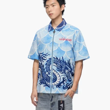 Ocean Scale Collar Zip Up Blue