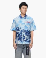 Ocean Scale Collar Zip Up Blue