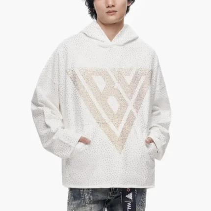 Poppin White Rhinestone Hoodie